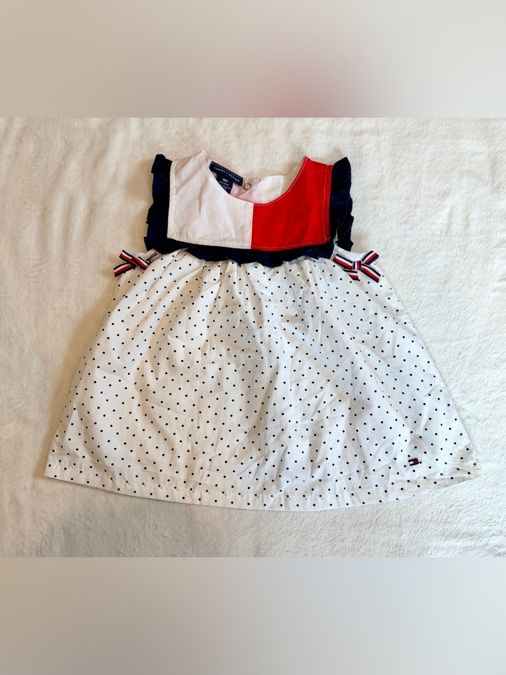 Tommy Hilfiger White, Navy & Red Polka Dot Toddler Girls Dress